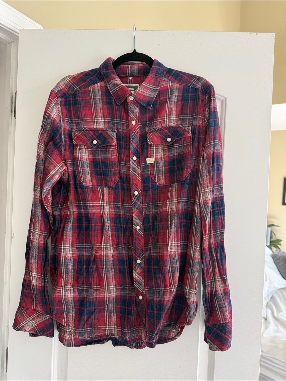 G-Star Red Plaid Button-Down Shirt with Blue Accents
